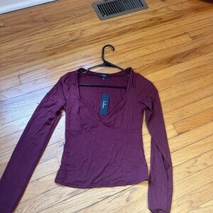 Lulu's Deep Burgundy V-Neck Blouse
